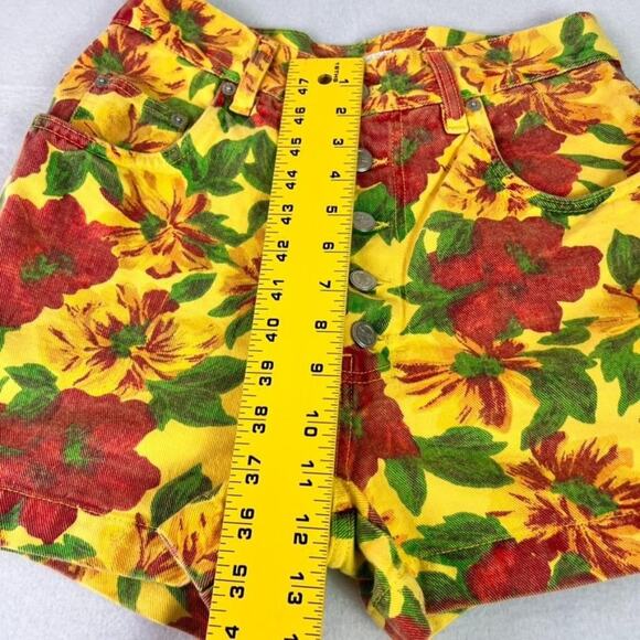 No Excuses Shorts Womens 26 High Waisted Floral Denim Button Fly Vintage 90s - Picture 8 of 13